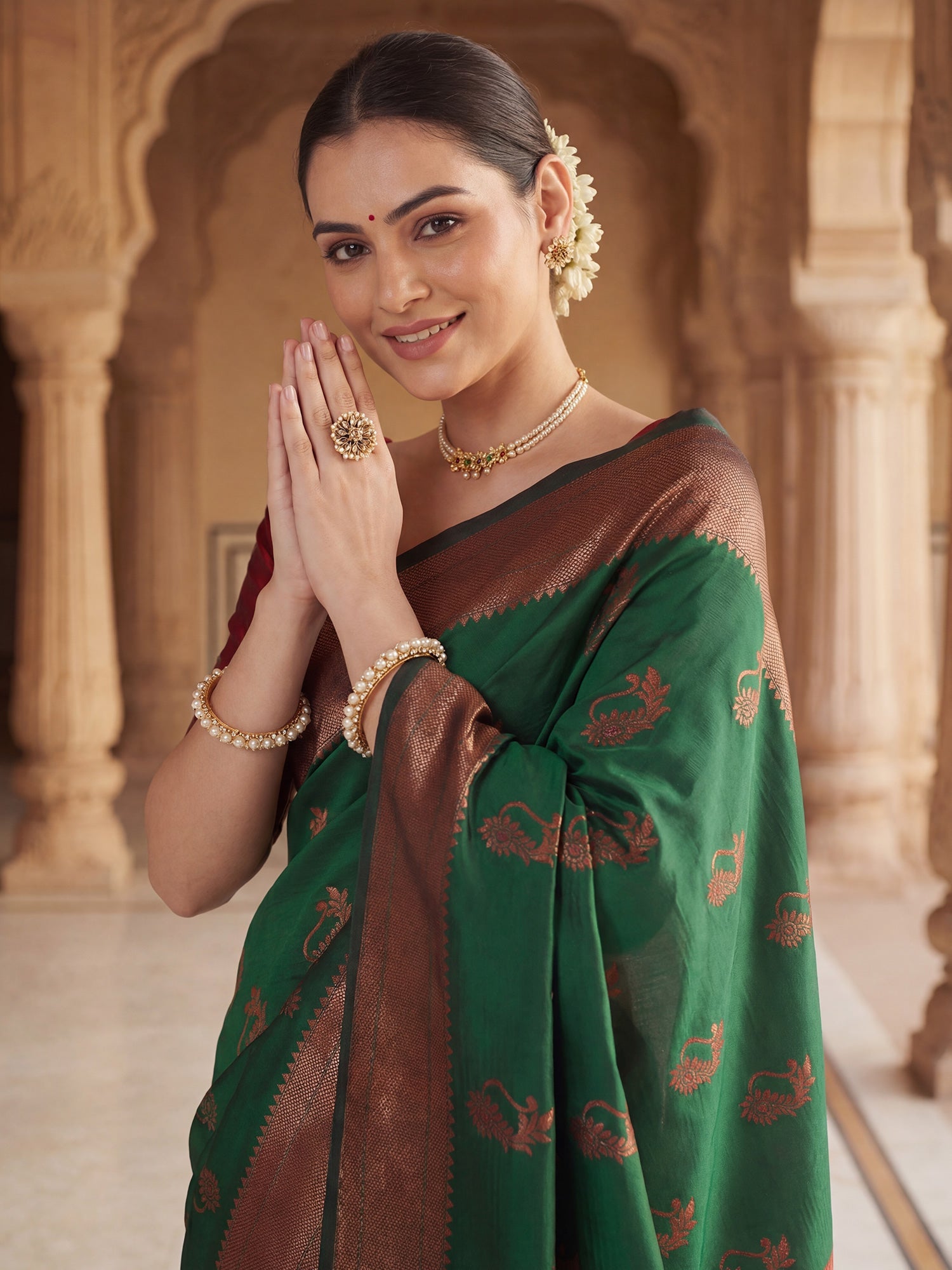 Bottle Green Banarasi Silk Heritage Zari Weave Saree - Ressa