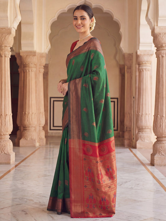 Bottle Green Banarasi Silk Heritage Zari Weave Saree - Ressa