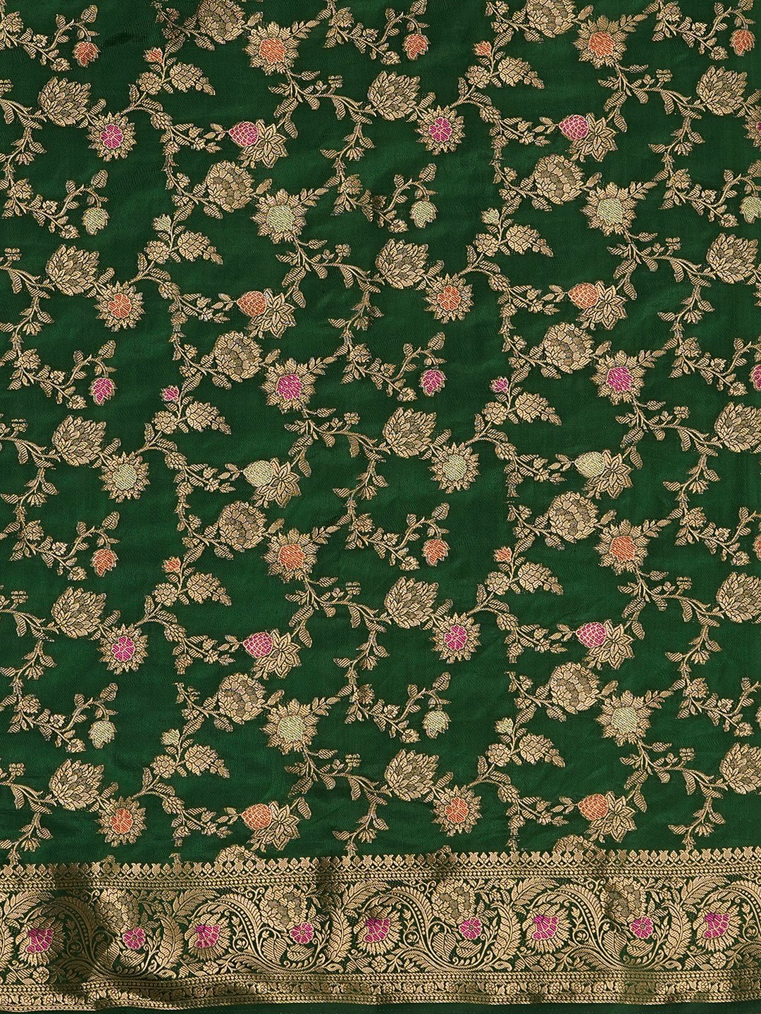 Bottle Green Banarasi Silk Saree - Ressa