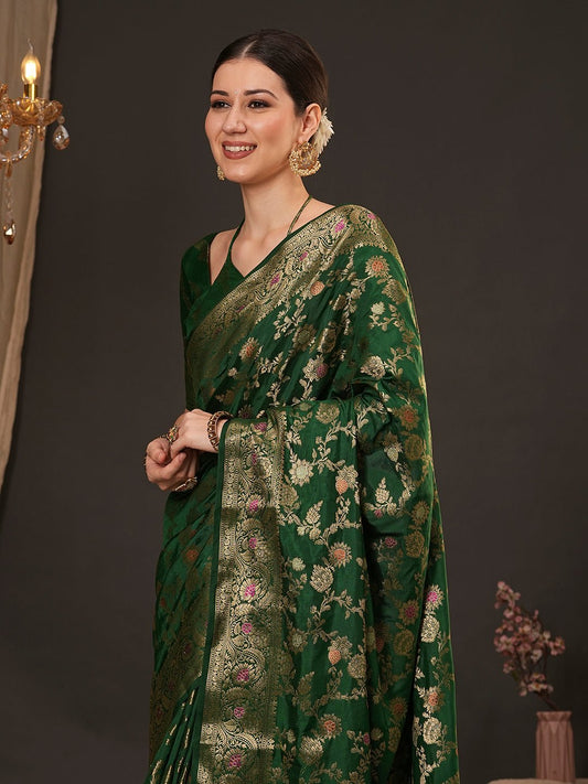 Bottle Green Banarasi Silk Saree - Ressa