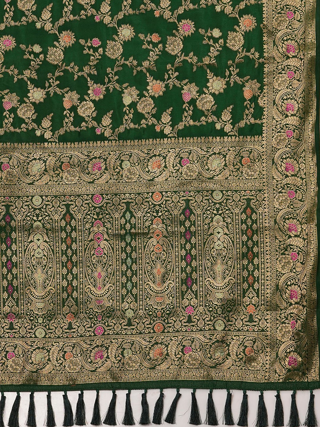 Bottle Green Banarasi Silk Saree - Ressa