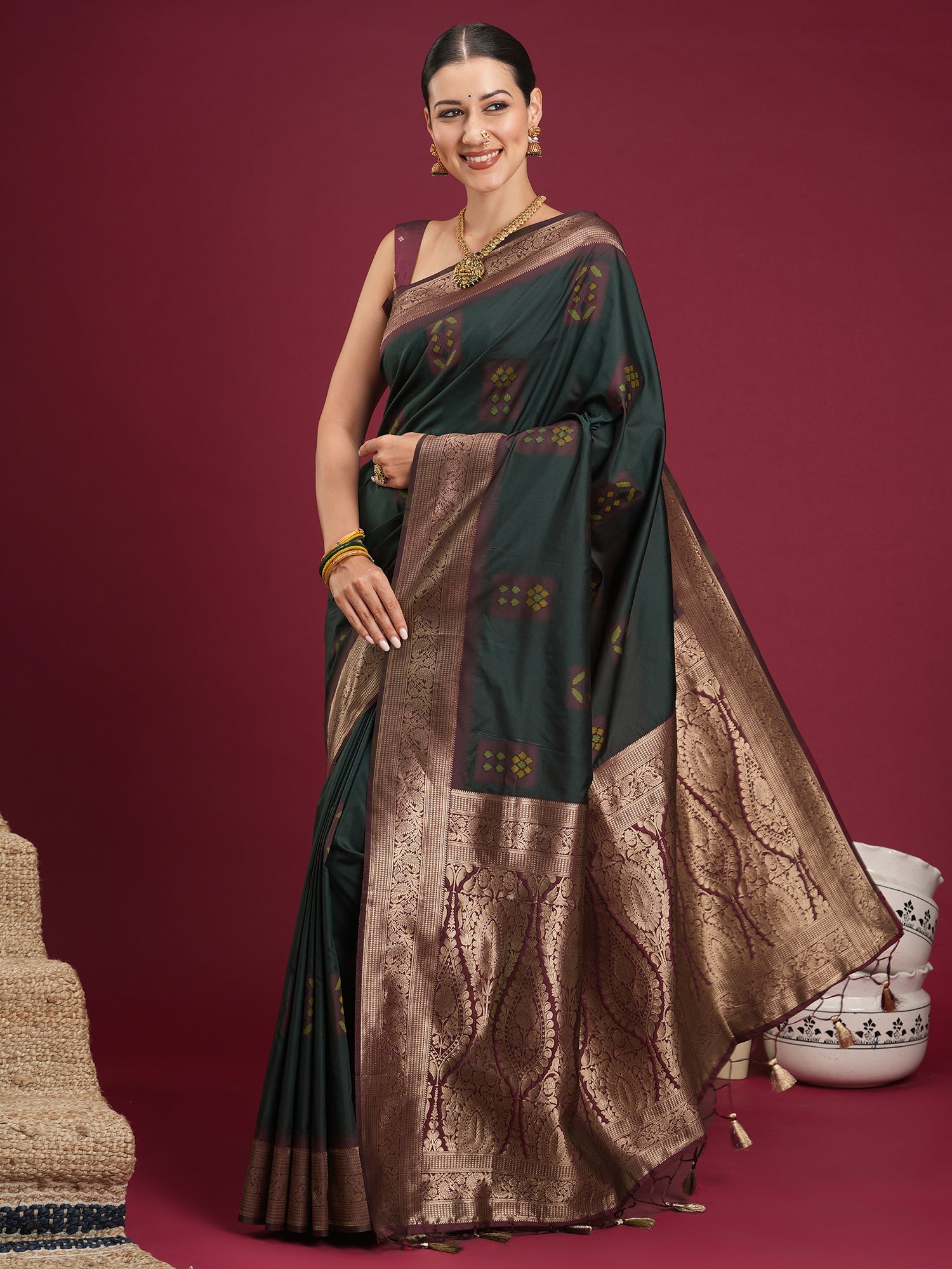 Bottle Green blend Saree - Ressa