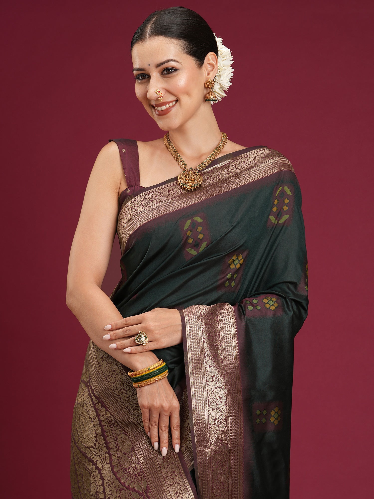 Bottle Green blend Saree - Ressa