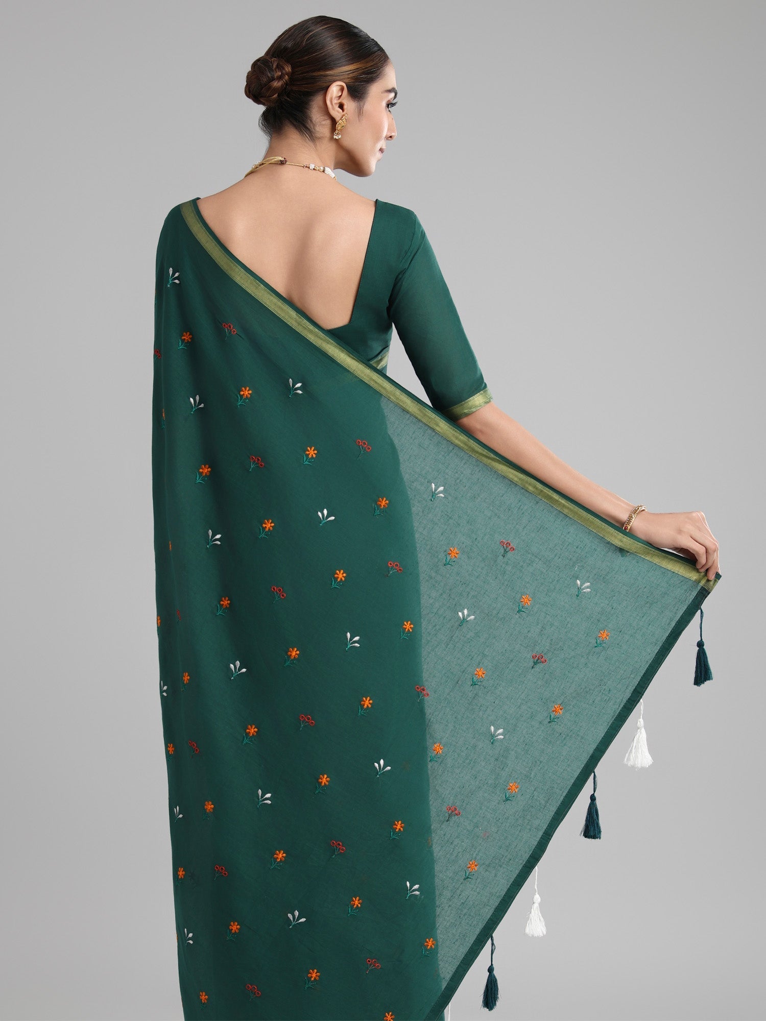 Bottle Green Cotton Saree - Ressa