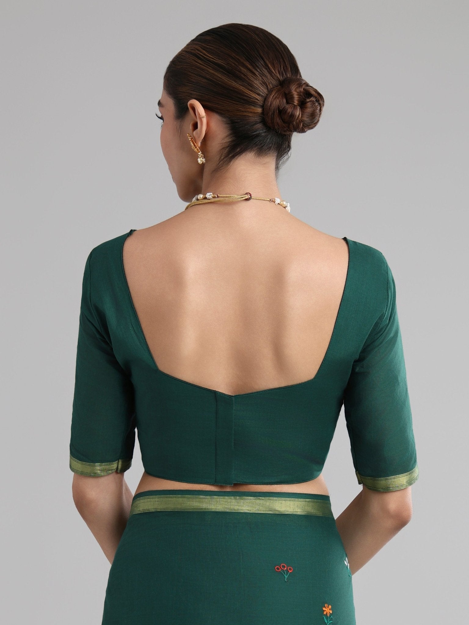 Bottle Green Cotton Saree - Ressa