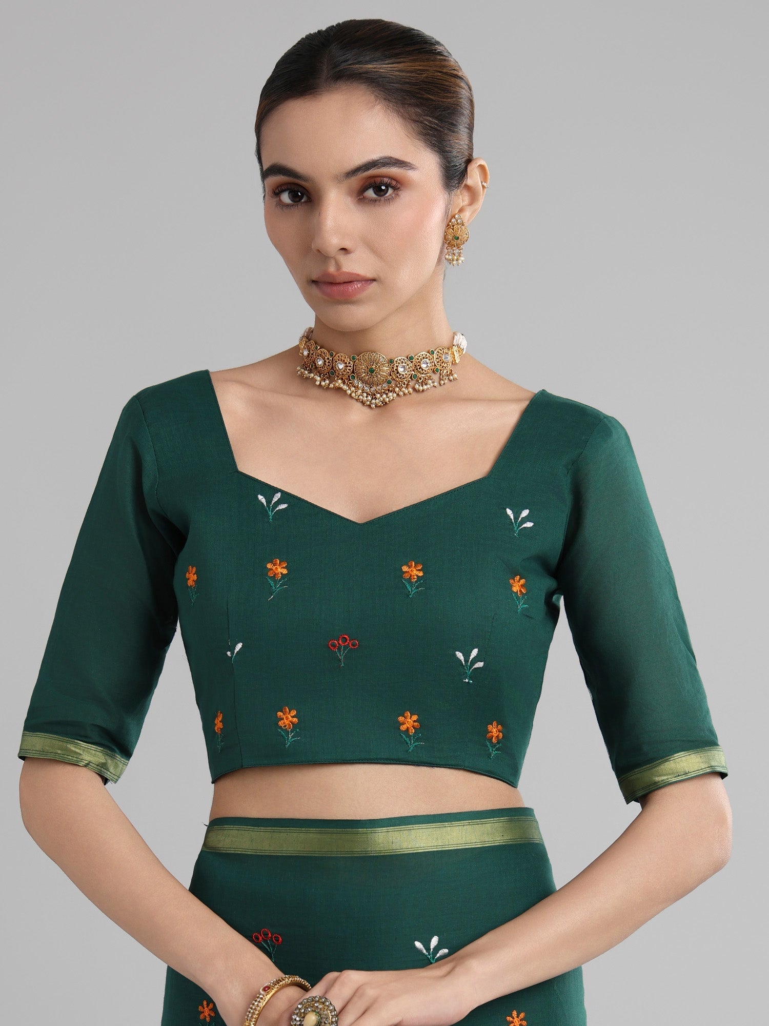 Bottle Green Cotton Saree - Ressa
