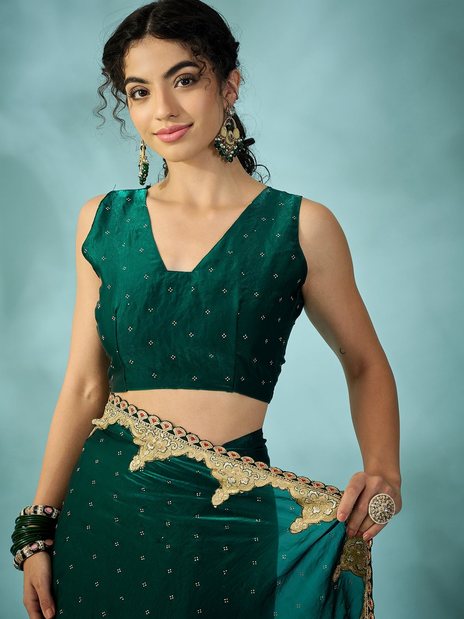 Bottle Green Dola Silk Saree - Ressa