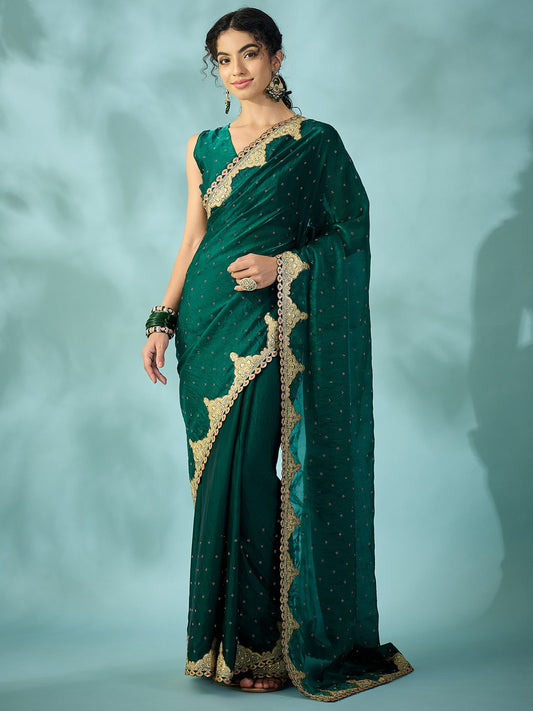 Bottle Green Dola Silk Saree - Ressa