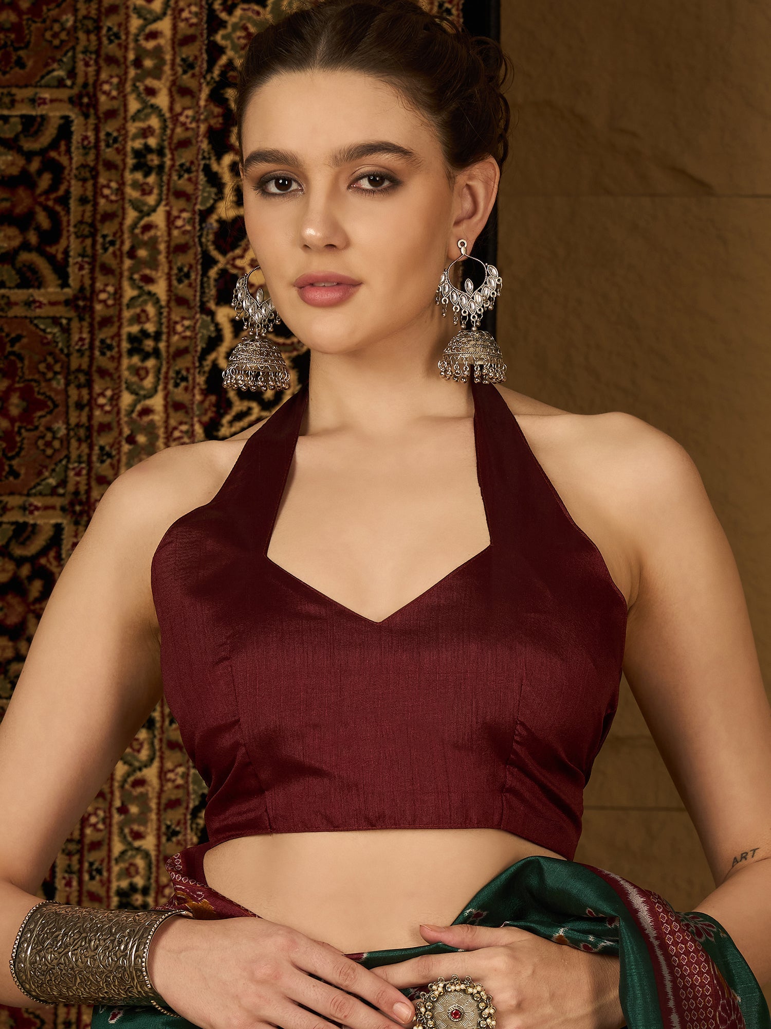Bottle Green Ikat Bhagalpuri Silk Saree - Ressa