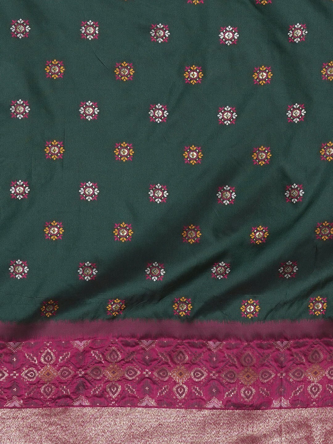 Bottle Green & Magenta with Zari Weave & Meenakari Bootis Saree - Ressa