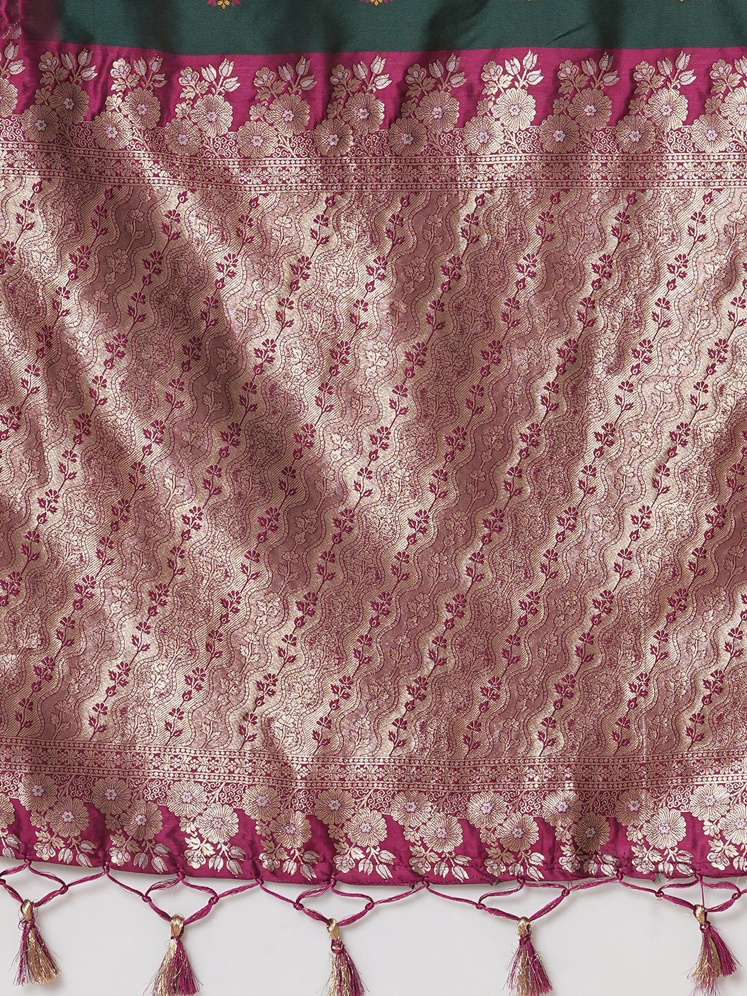 Bottle Green & Magenta with Zari Weave & Meenakari Bootis Saree - Ressa