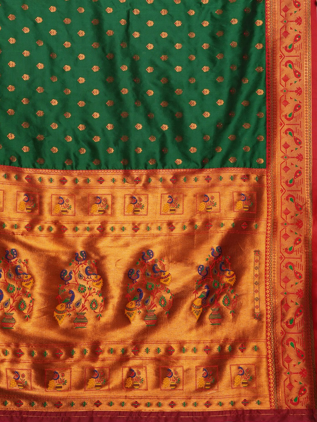 Bottle Green & Maroon Banarasi Silk Blend Saree - Ressa