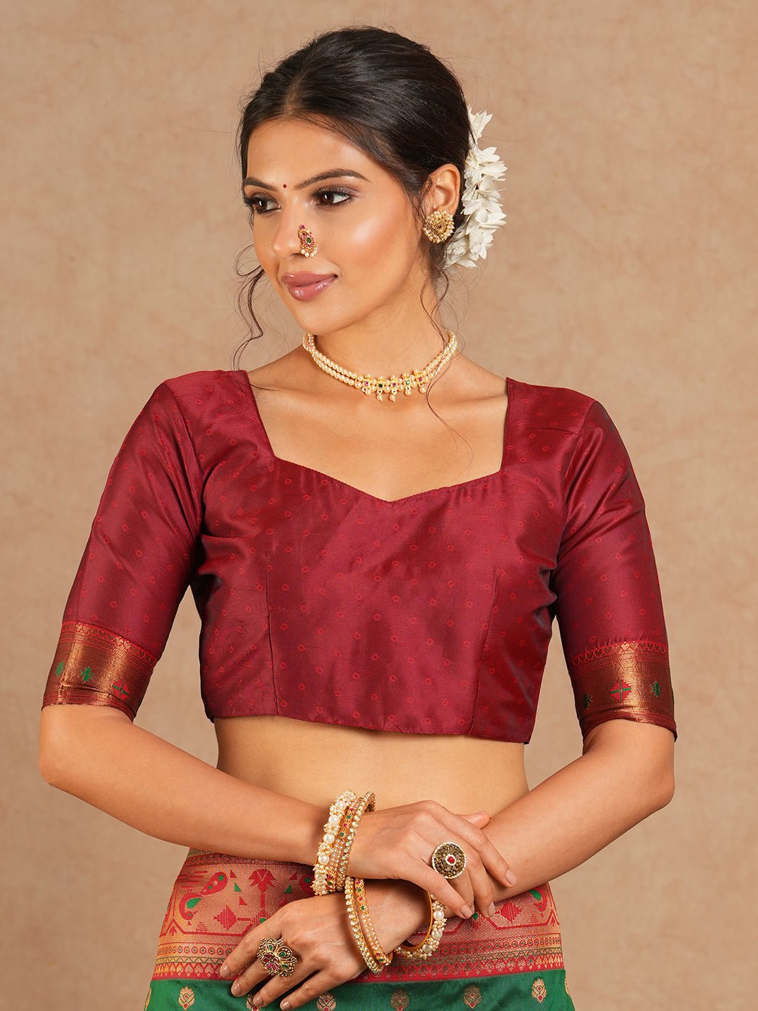 Bottle Green & Maroon Banarasi Silk Blend Saree - Ressa