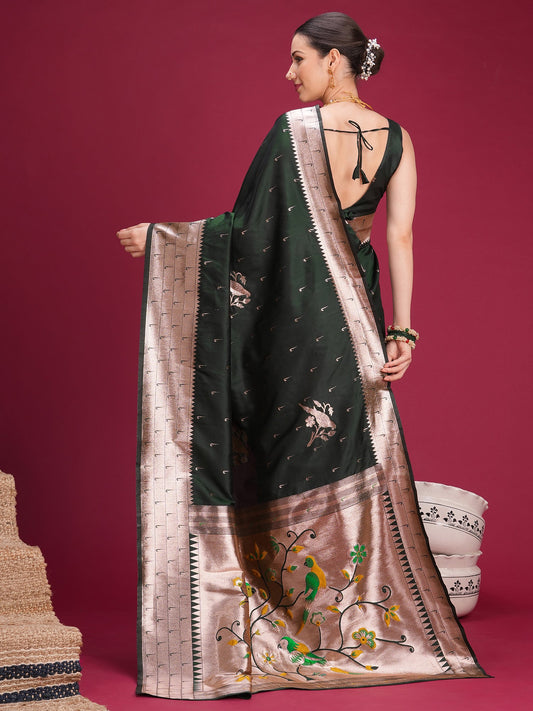 Bottle Green Paithani Silk Saree - Ressa
