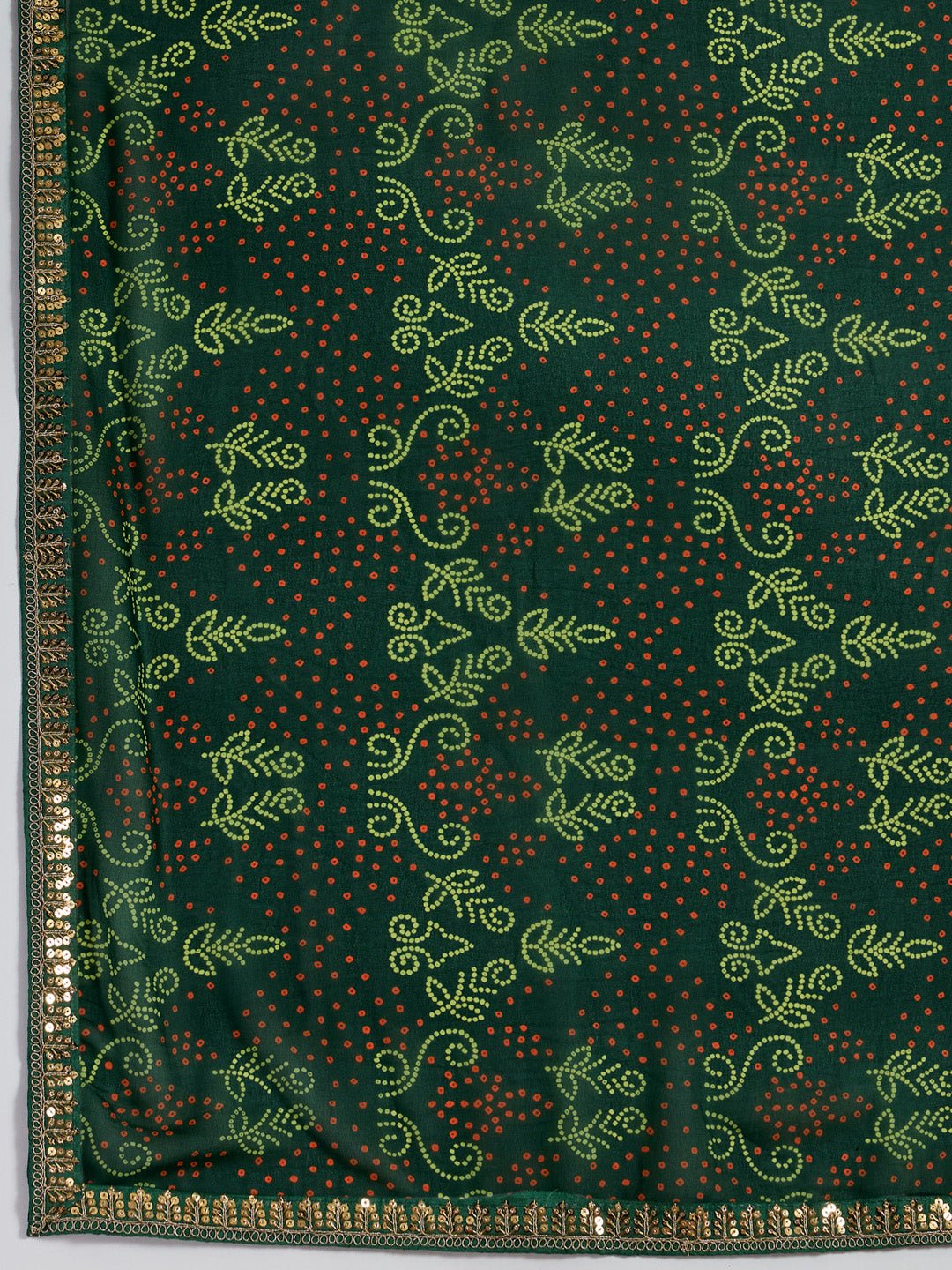 Bottle Green Sequin Work Bandhani Saree - Ressa