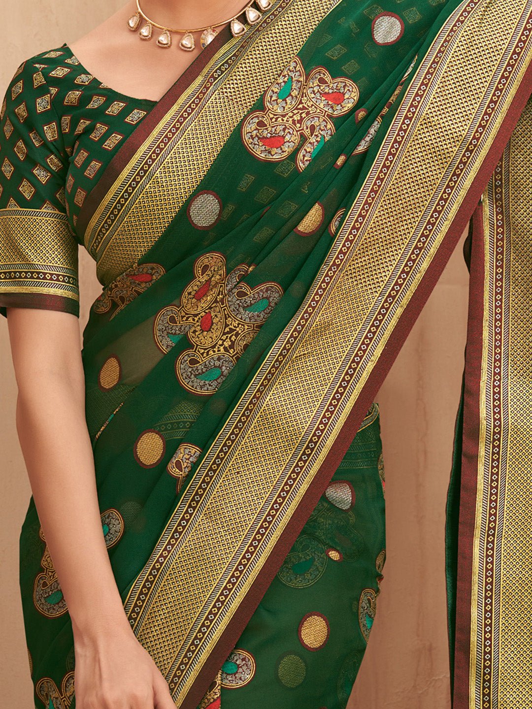 Bottle Green Silk Blend Heritage Patola Style Saree - Ressa