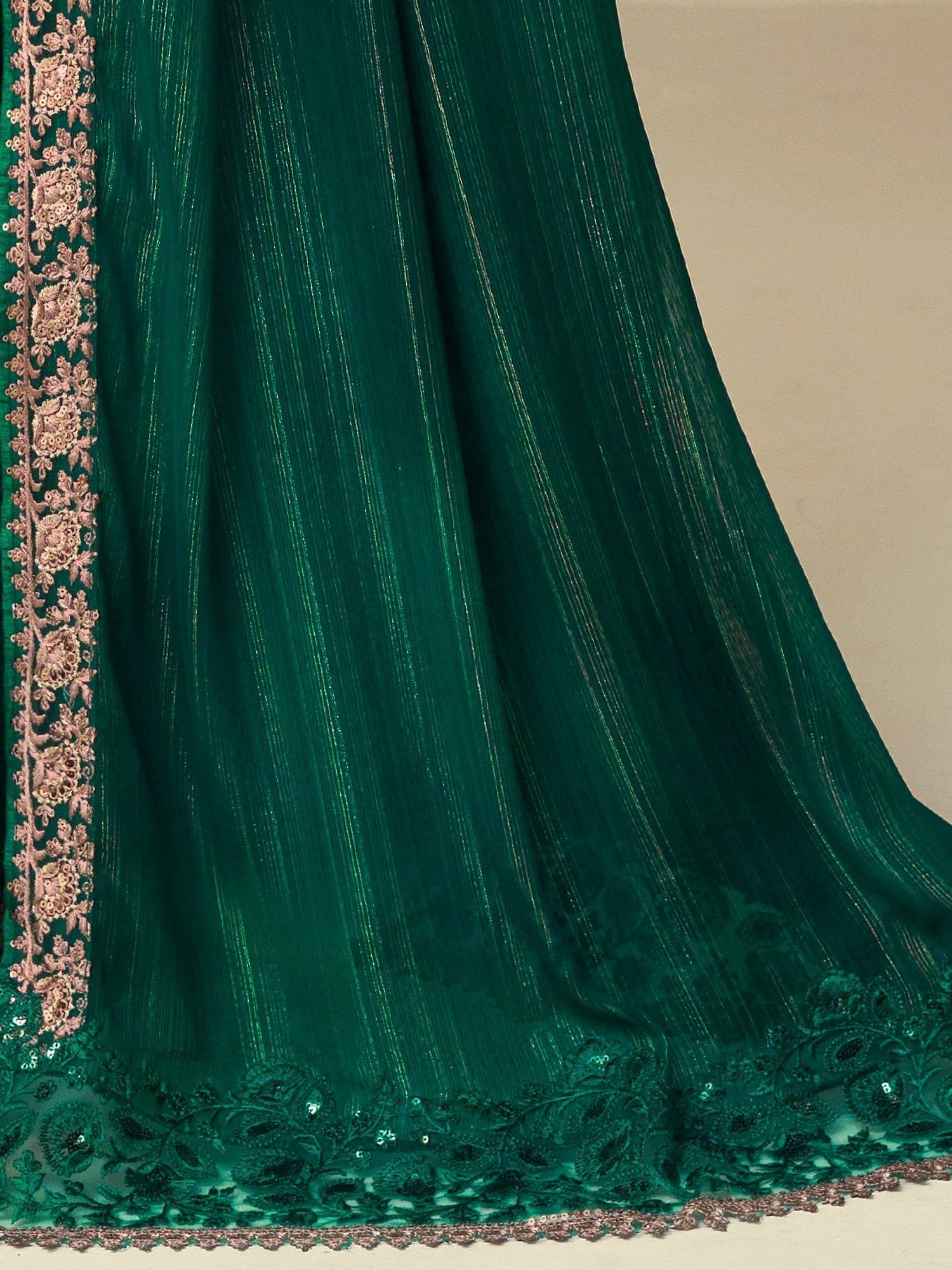 Bottle Green Solid Georgette Saree - Ressa
