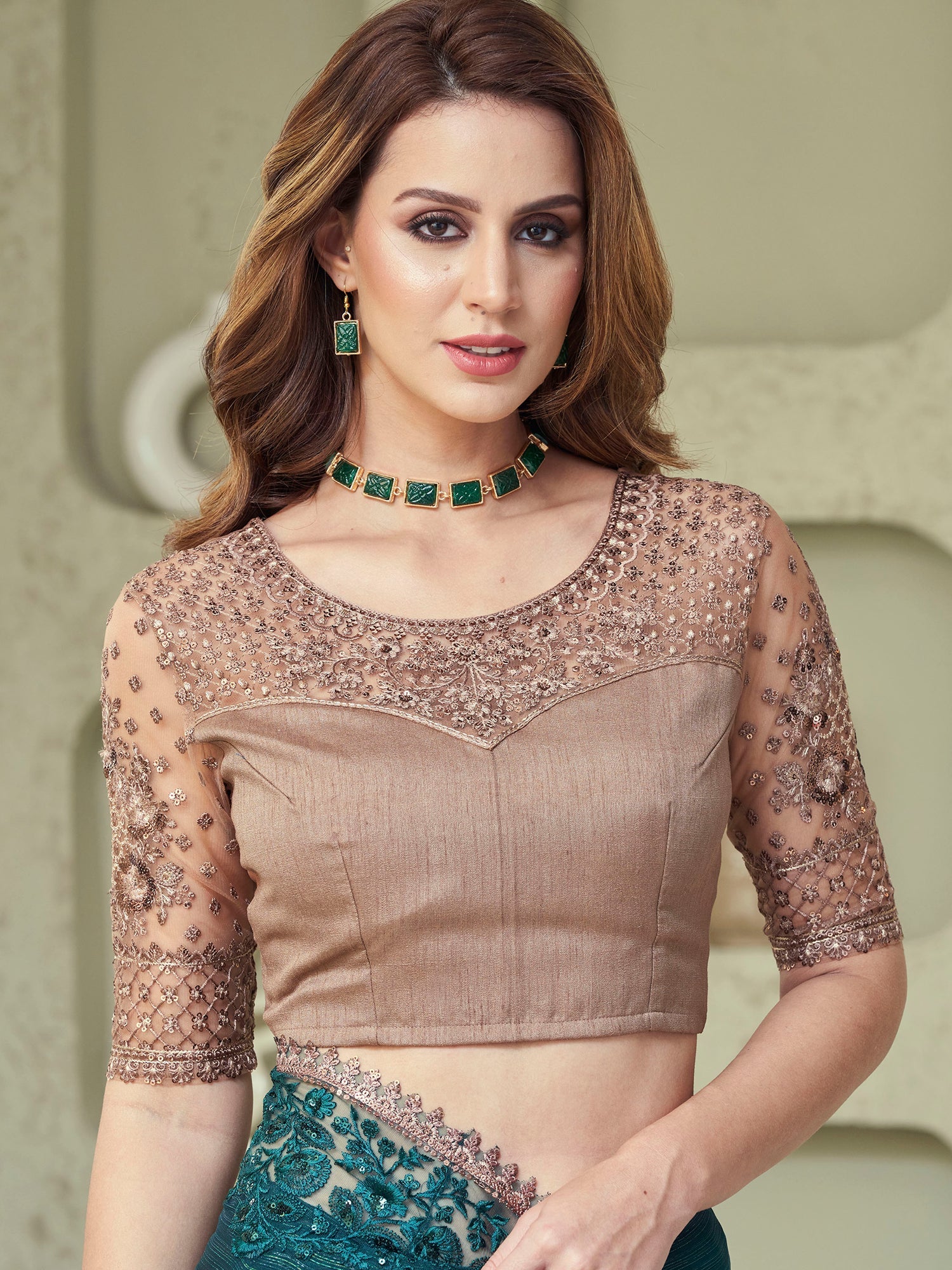 Bottle Green Solid Georgette Saree - Ressa