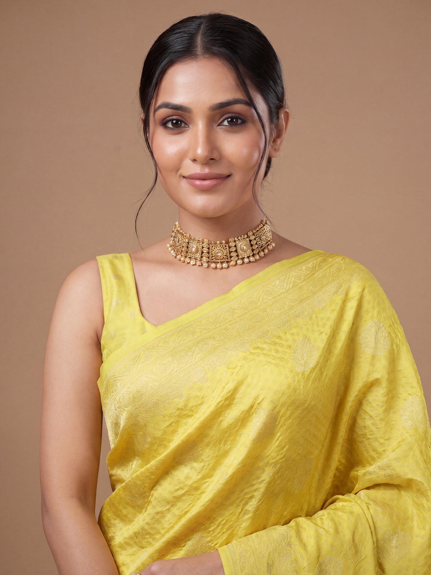 Bright Yellow Banarasi Silk Saree - Ressa