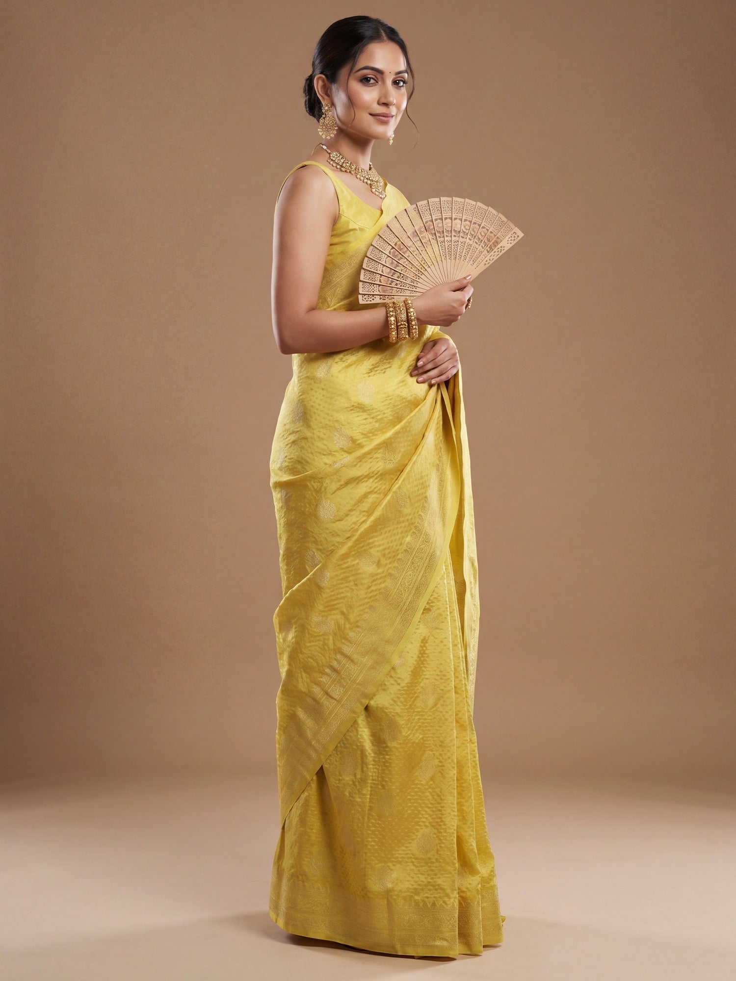 Bright Yellow Banarasi Silk Saree - Ressa