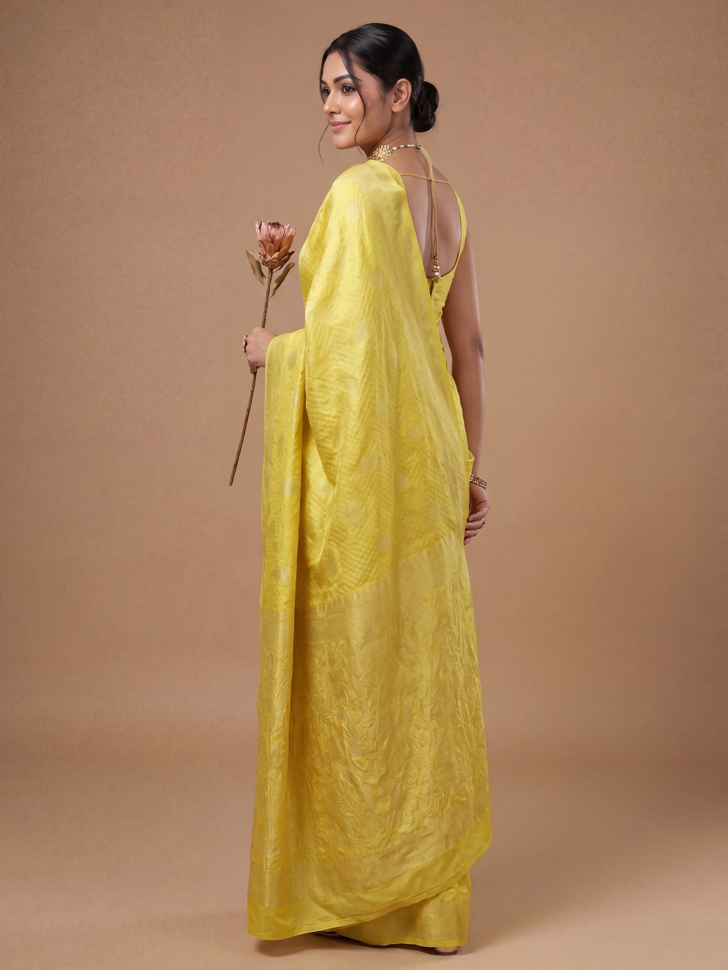 Bright Yellow Banarasi Silk Saree - Ressa