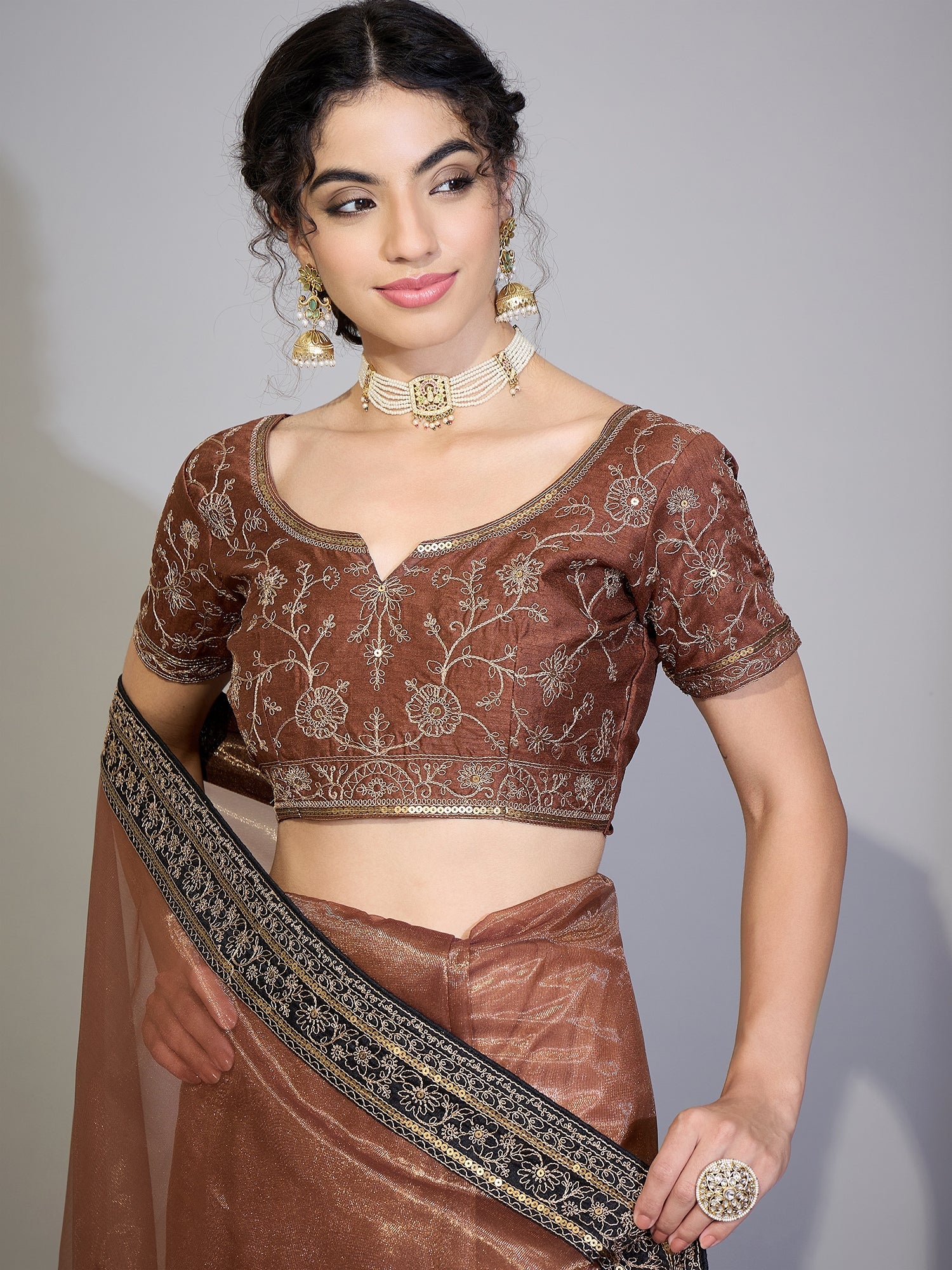 Bronze Metallic Tissue Silk Saree - Ressa