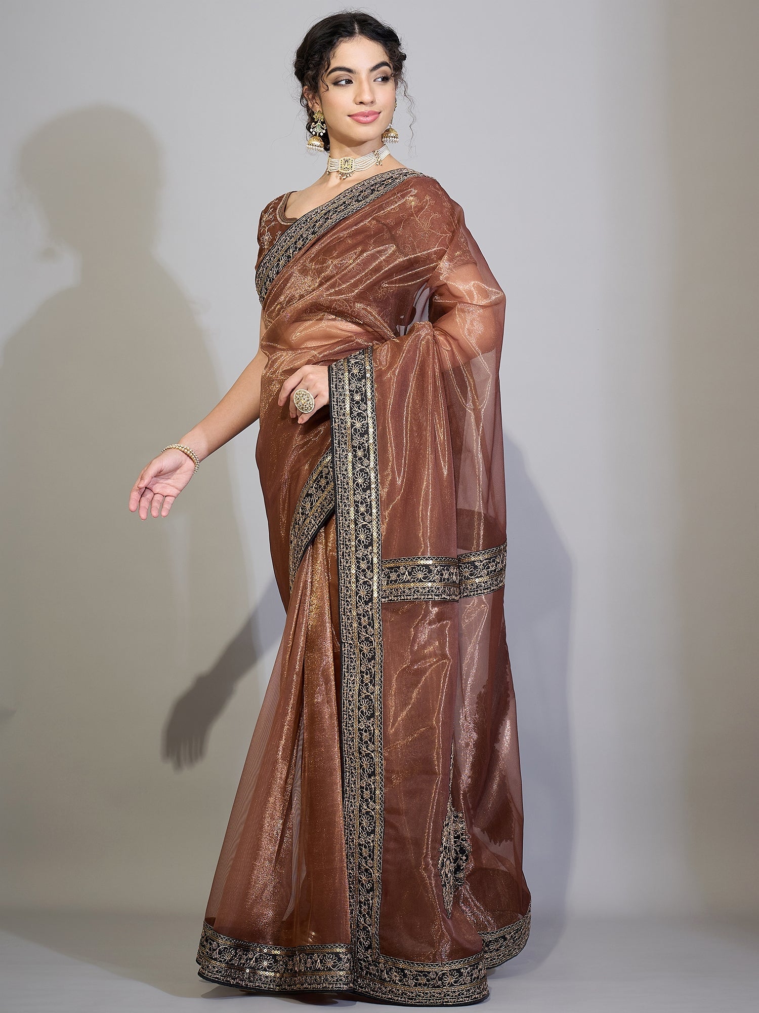 Bronze Metallic Tissue Silk Saree - Ressa