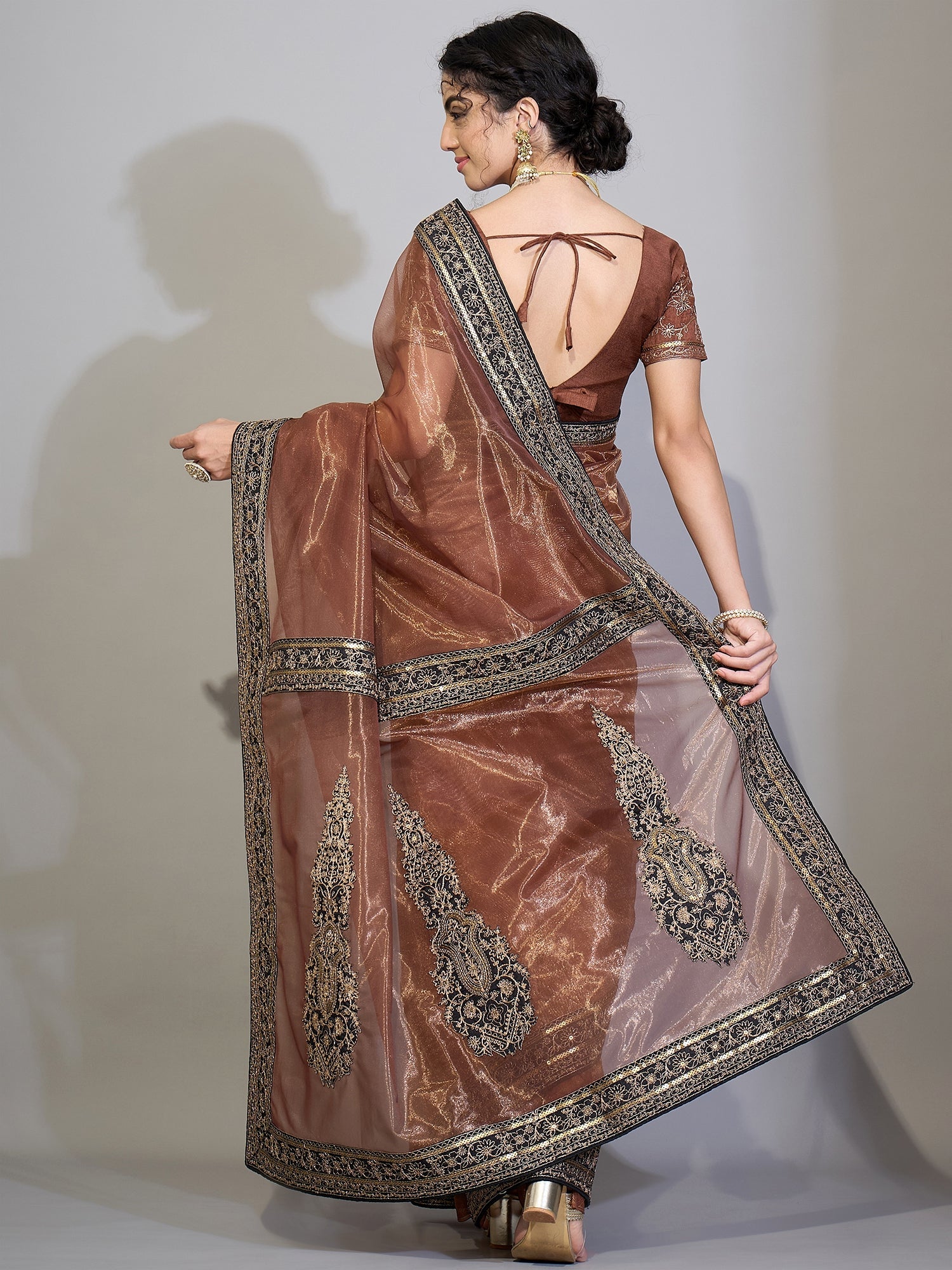 Bronze Metallic Tissue Silk Saree - Ressa