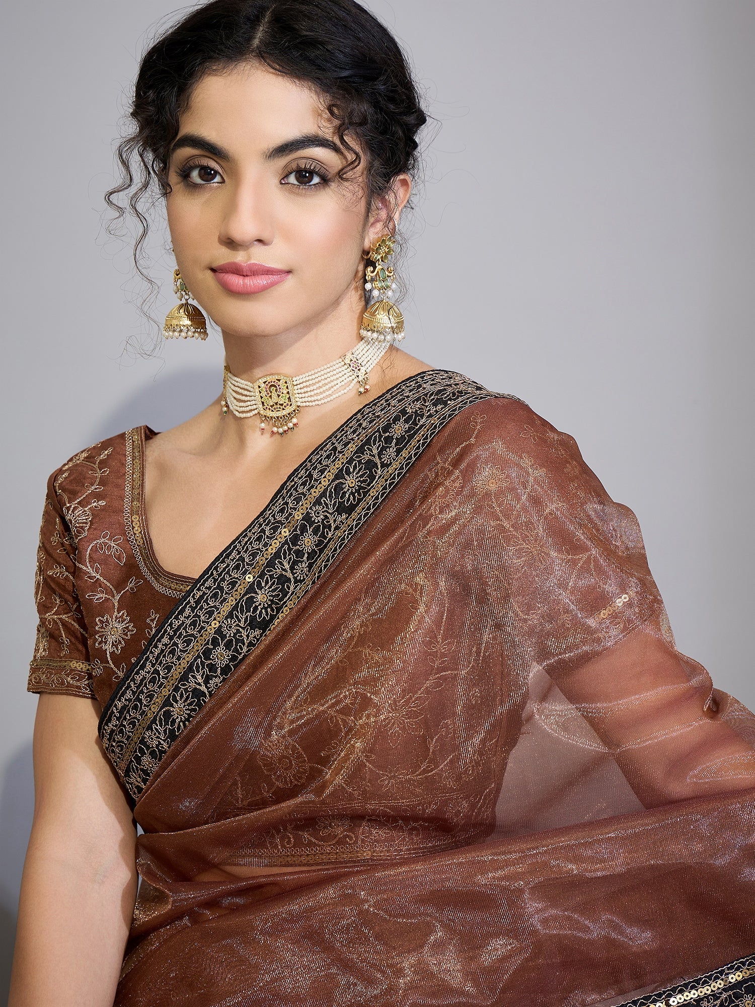 Bronze Metallic Tissue Silk Saree - Ressa