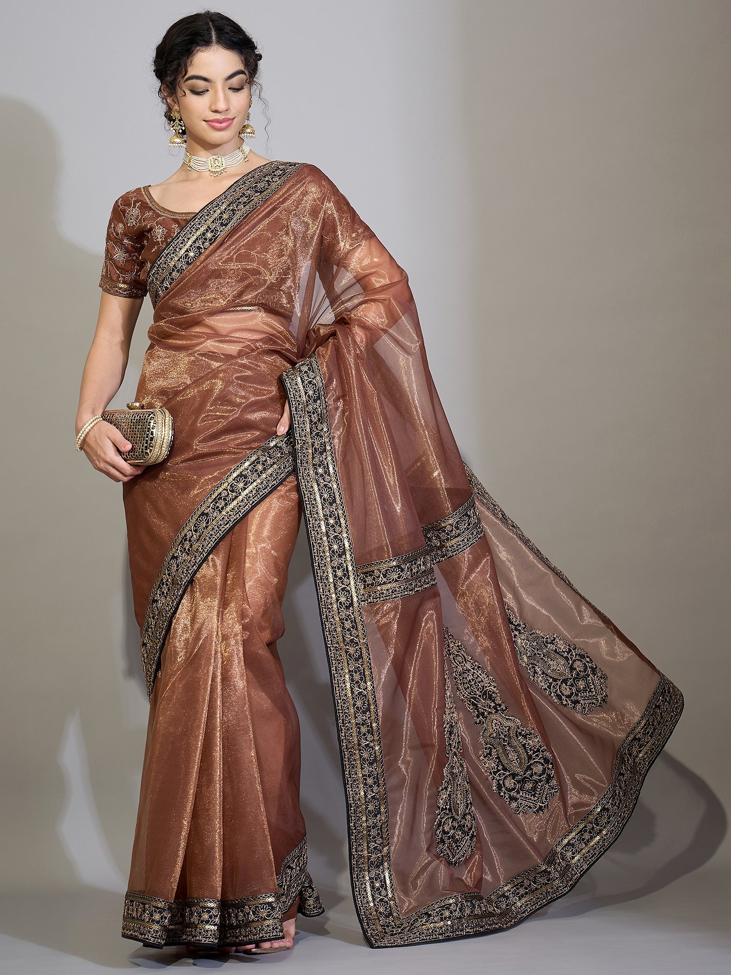Bronze Metallic Tissue Silk Saree - Ressa
