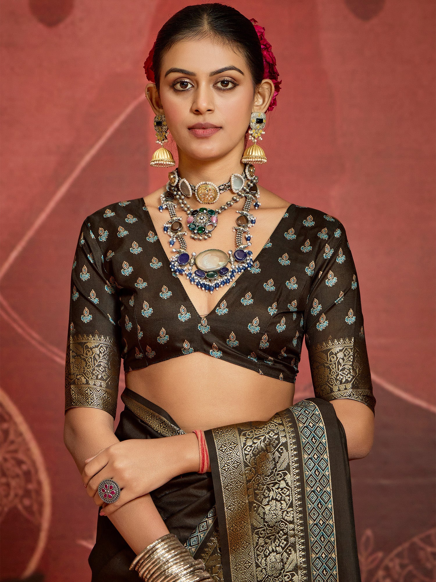 Brown Banarasi Silk Saree with Meenakari Pallu - Ressa