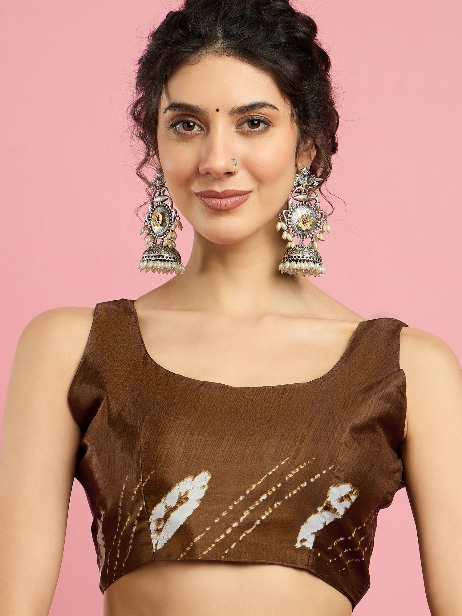 Brown Bandhani Print Silk Saree - Ressa