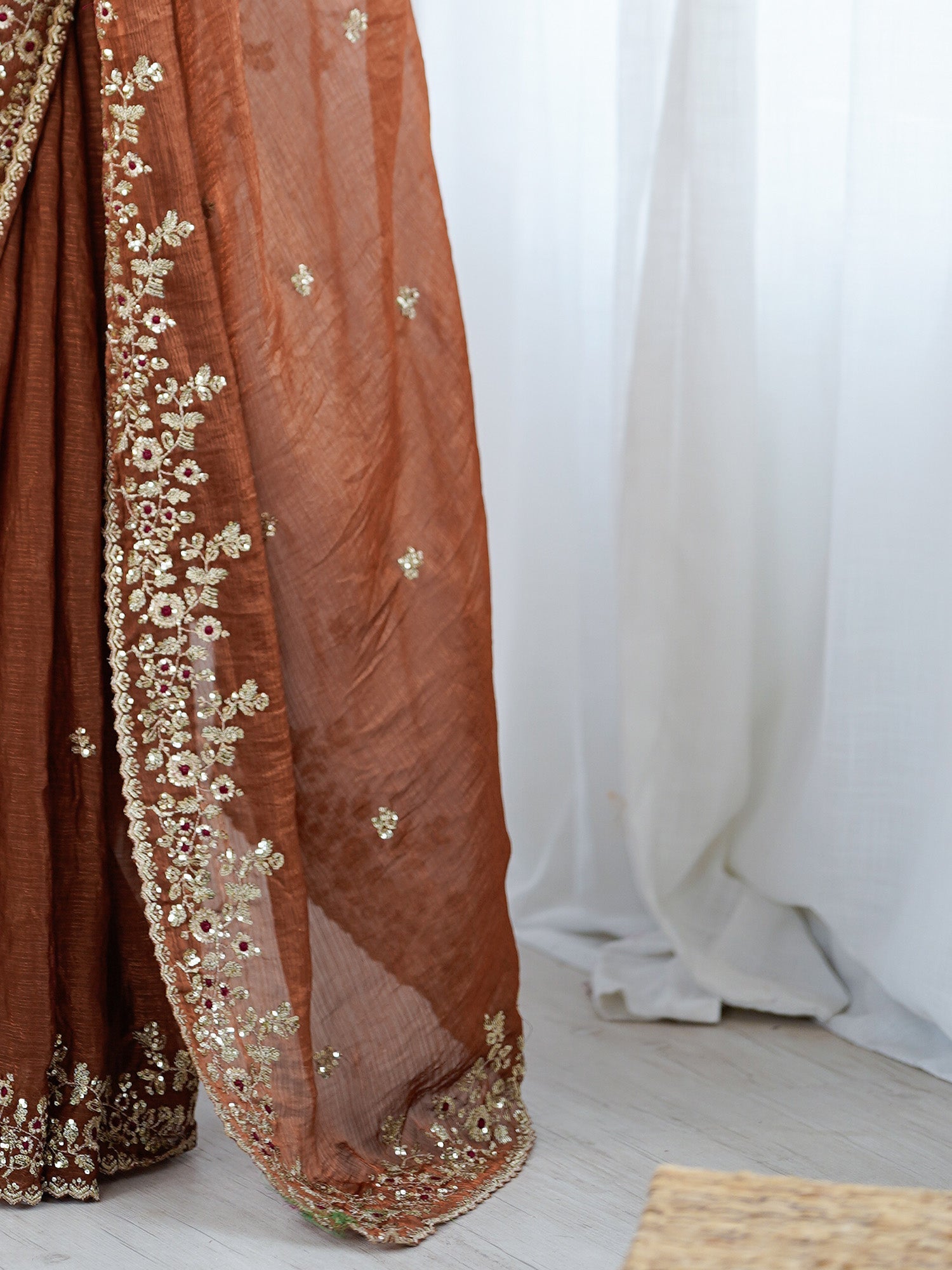 Brown Emblished Party Wear Saree - Ressa