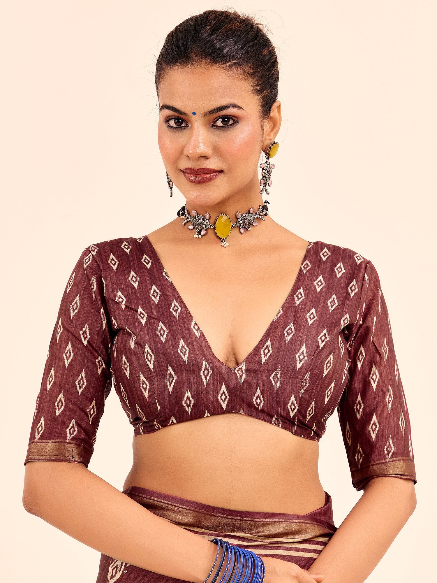 Brown Ikat Silk Saree with Pattachitra Pallu - Ressa