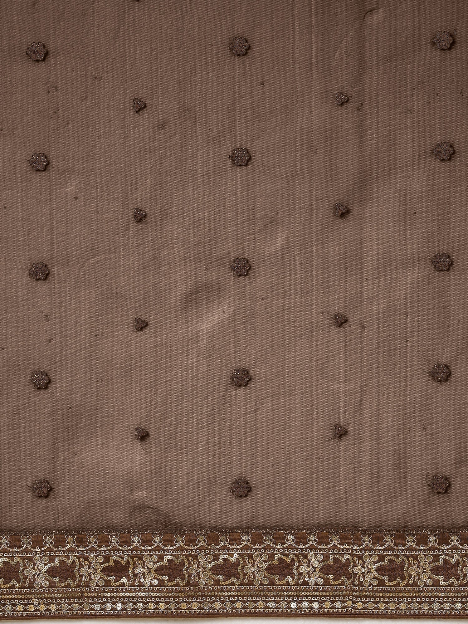 Brown Organza Embroidered Saree with Stitched Blouse - Ressa