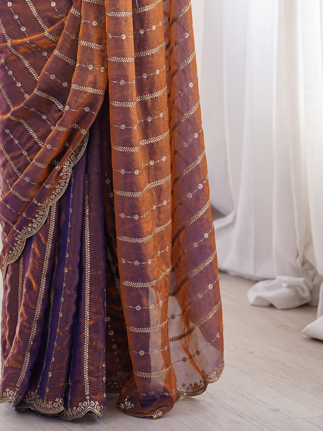 Brown Satin Emblished Party Wear Saree - Ressa