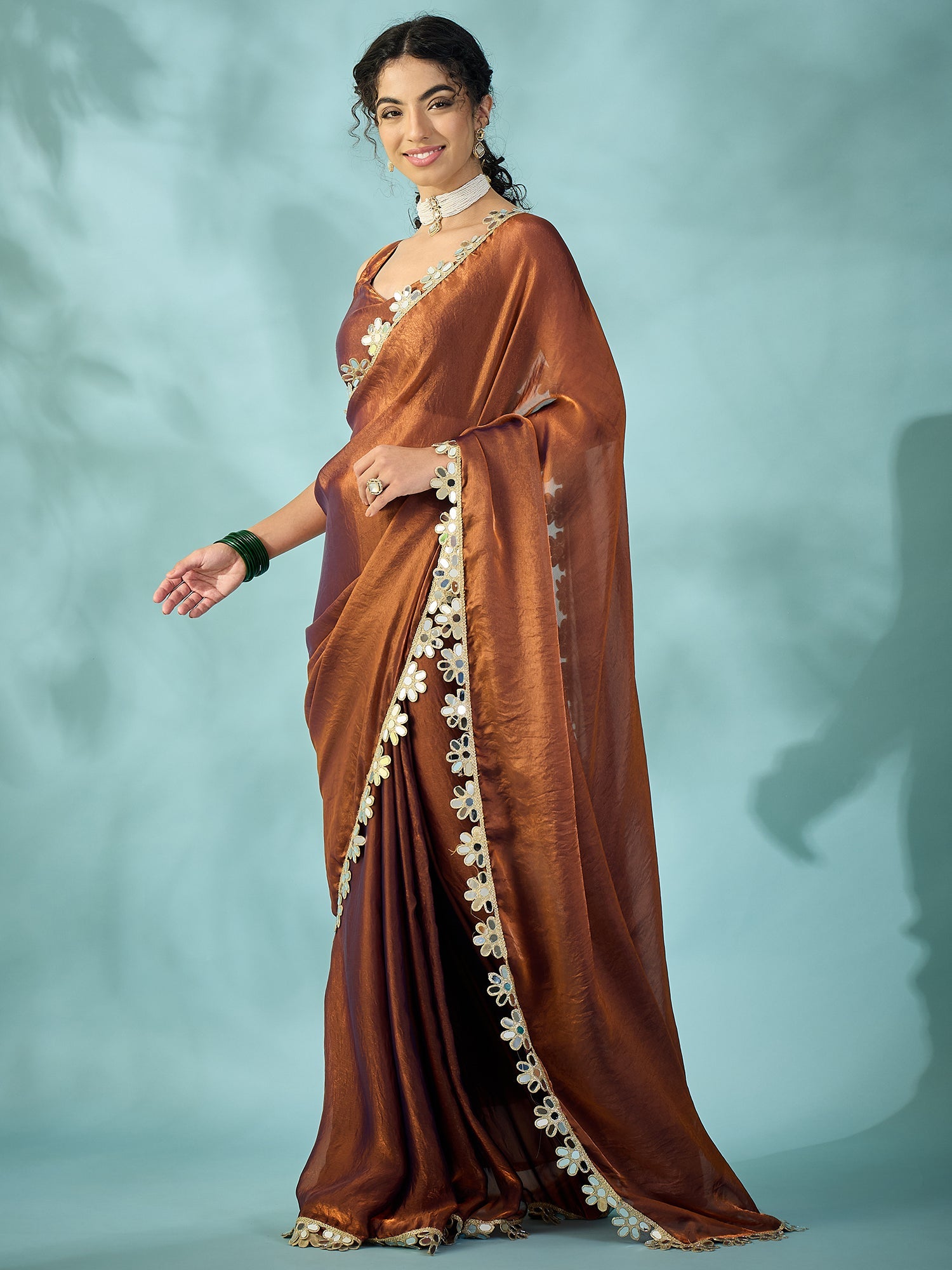 Brown Tissue Silk Saree with Zari Stripes - Ressa