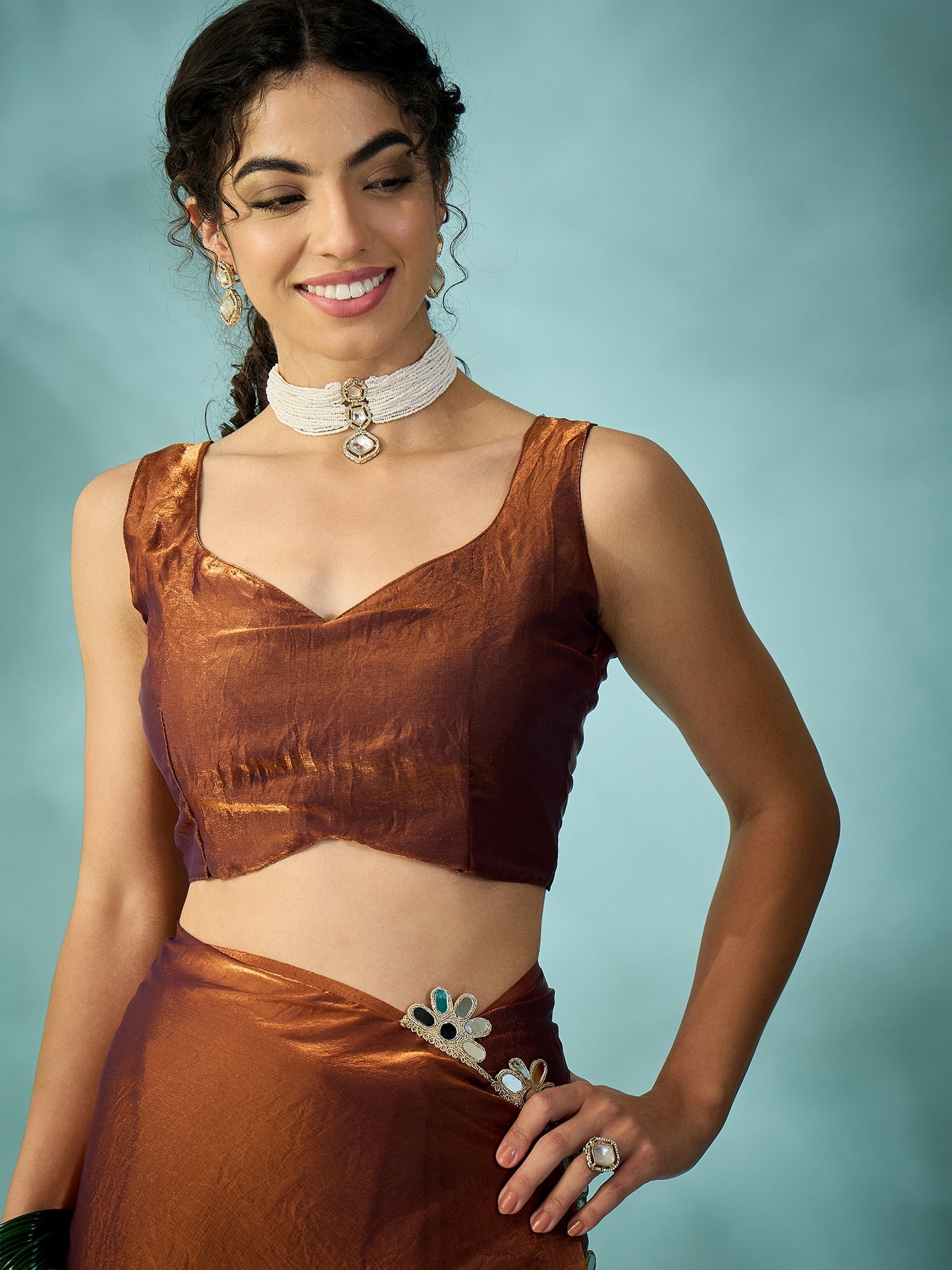 Brown Tissue Silk Saree with Zari Stripes - Ressa