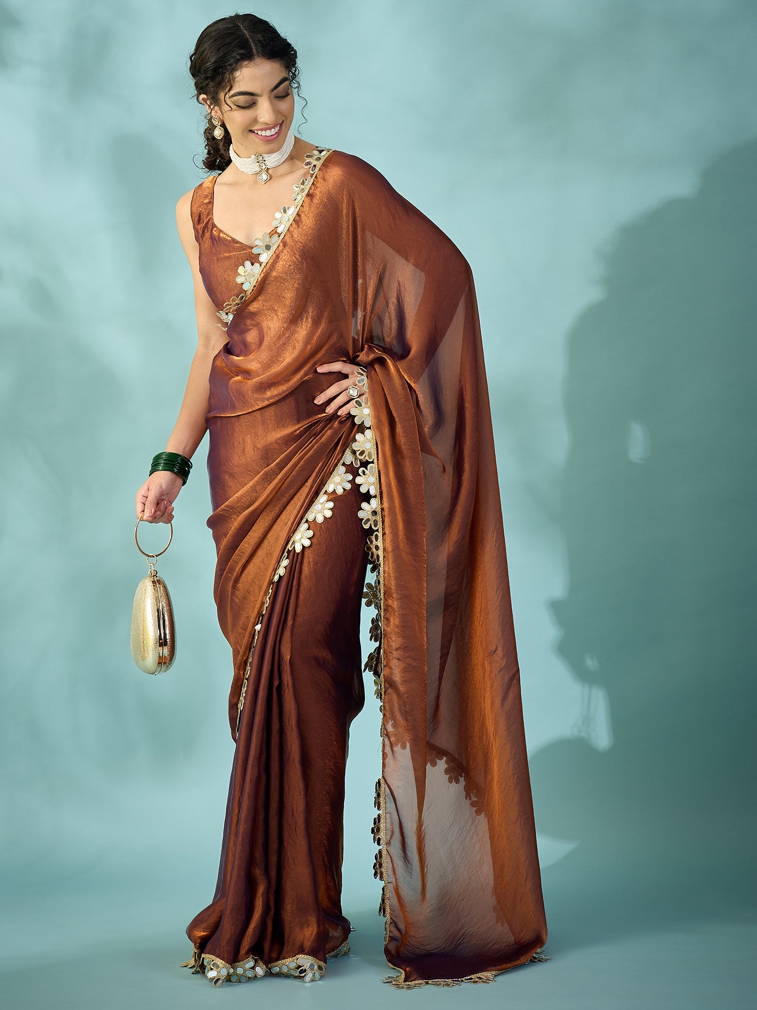 Brown Tissue Silk Saree with Zari Stripes - Ressa
