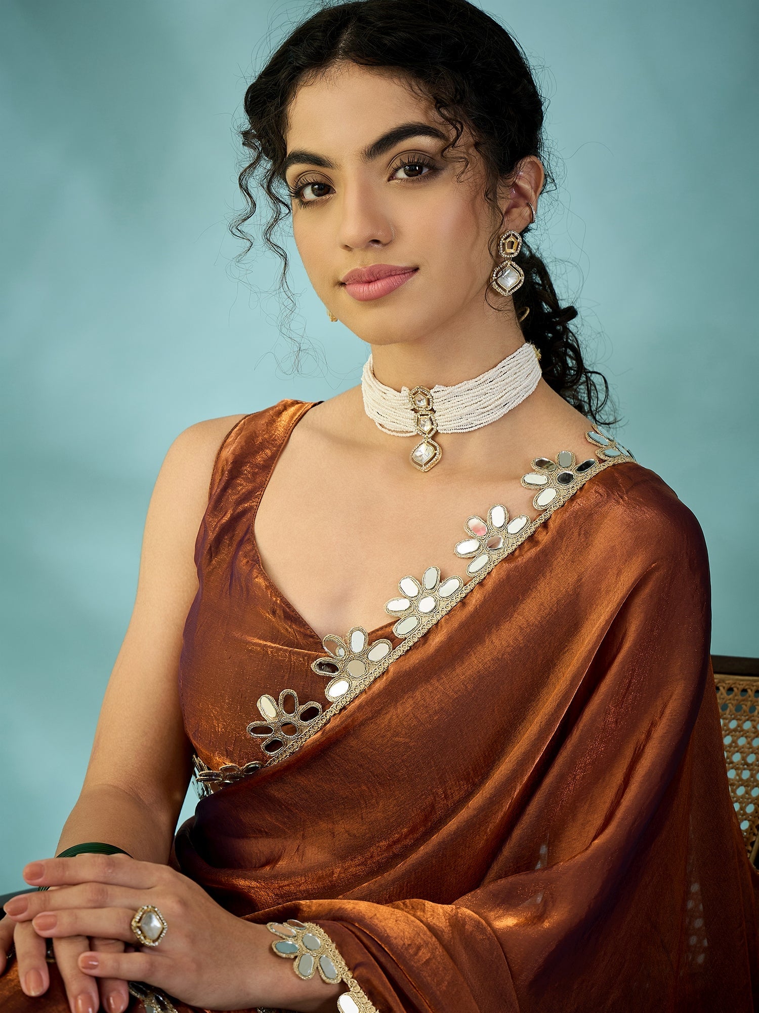 Brown Tissue Silk Saree with Zari Stripes - Ressa