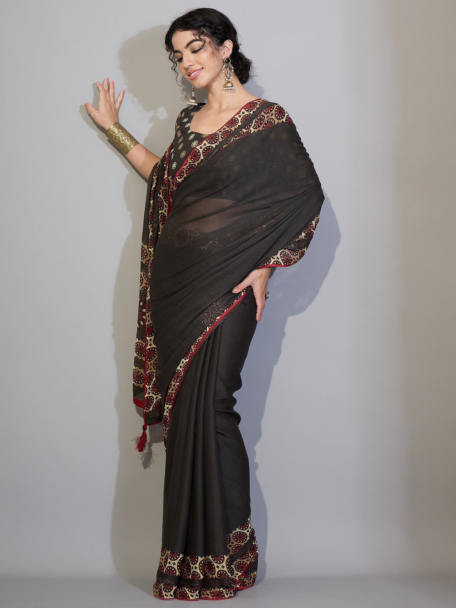 Brown&nbsp; Tissue Silk Saree with Zari Stripes - Ressa