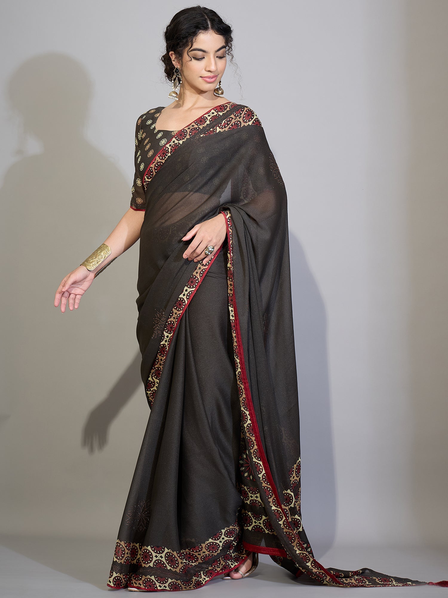 Brown&nbsp; Tissue Silk Saree with Zari Stripes - Ressa
