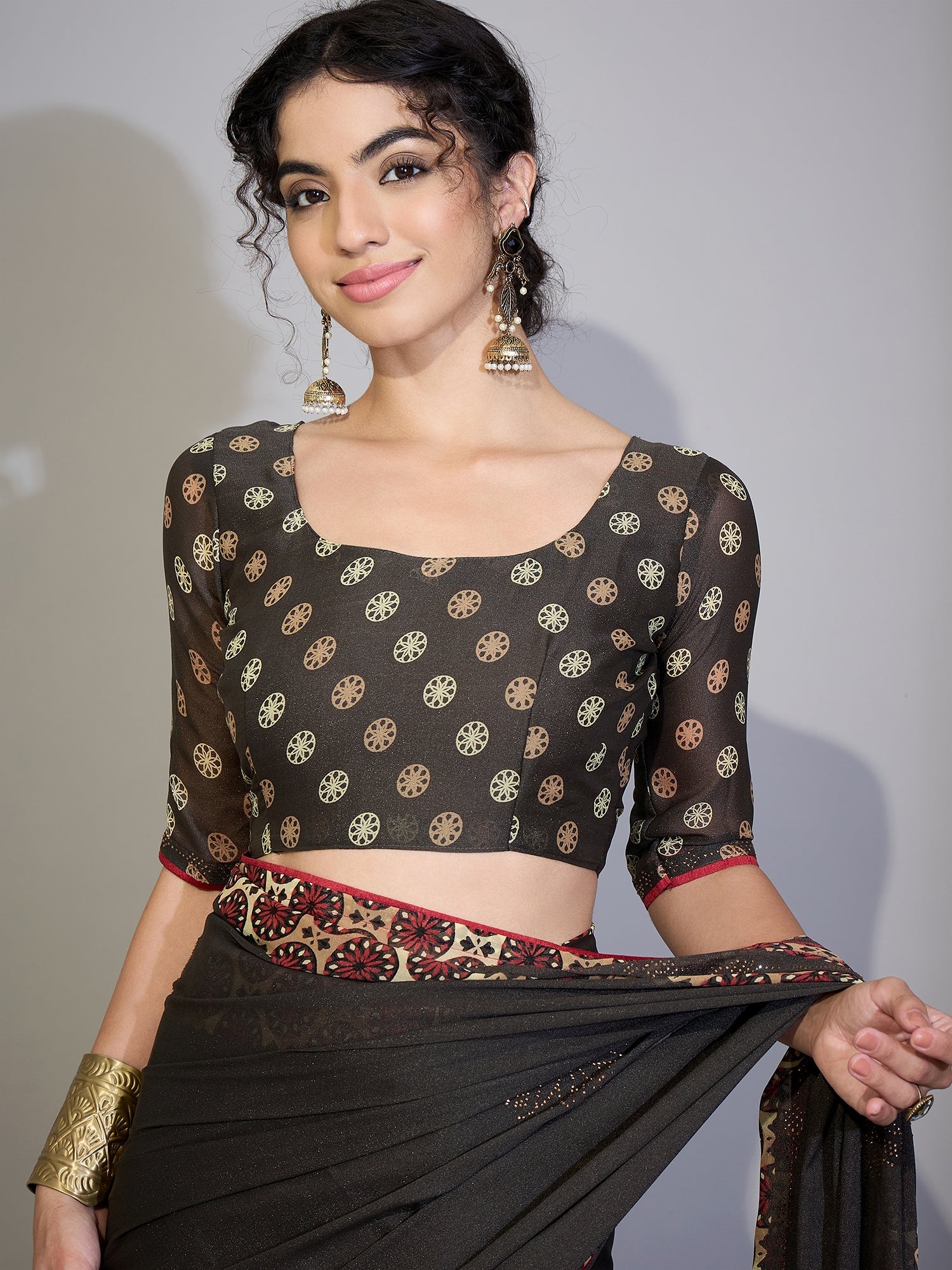 Brown&nbsp; Tissue Silk Saree with Zari Stripes - Ressa