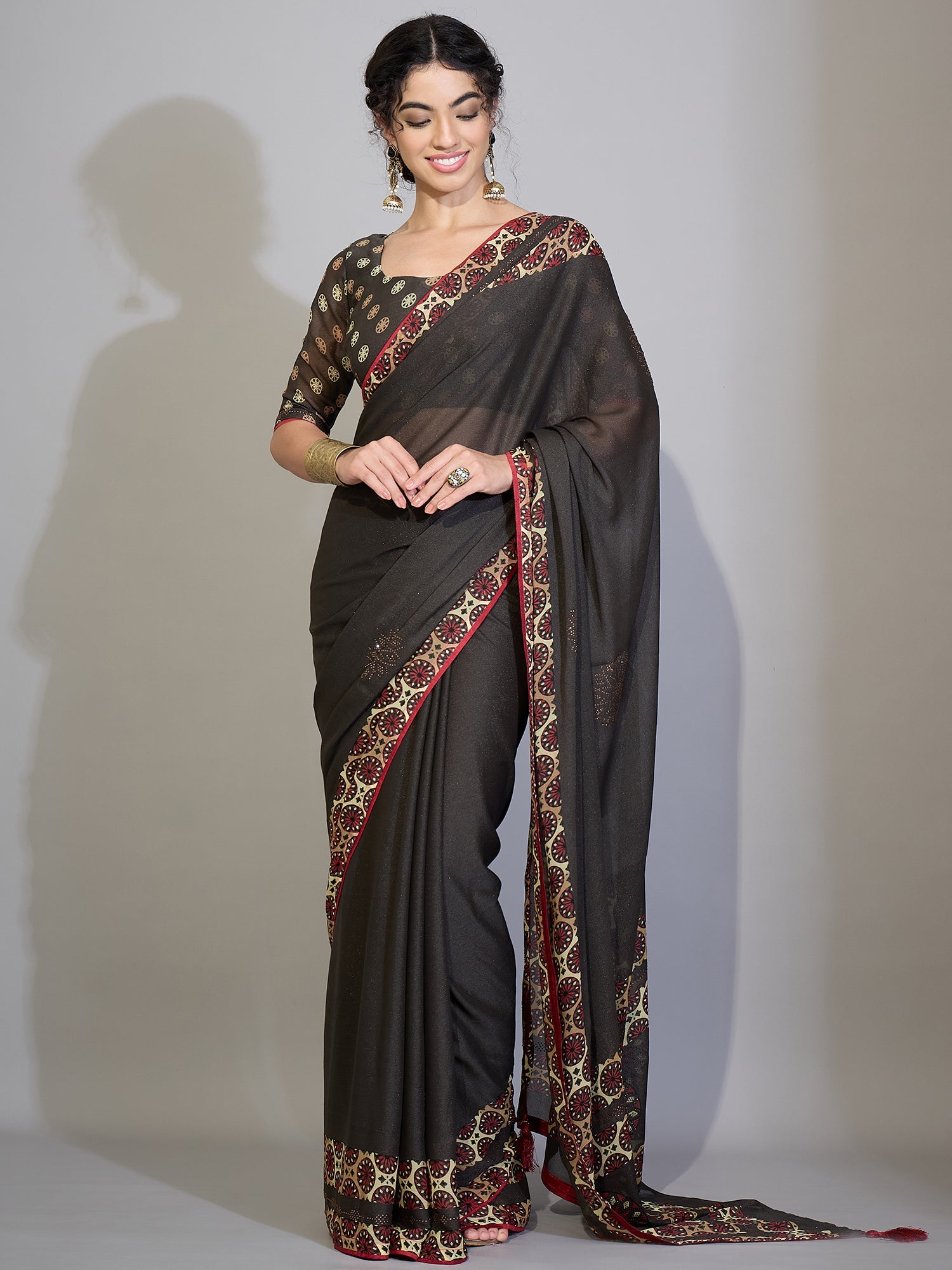 Brown&nbsp; Tissue Silk Saree with Zari Stripes - Ressa