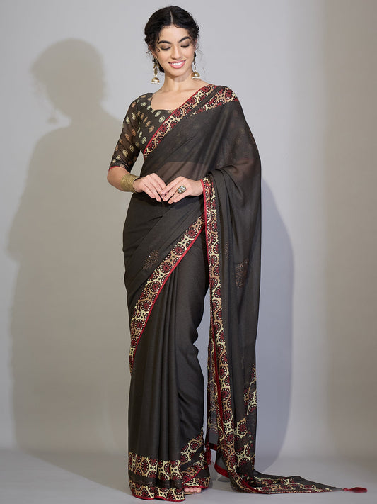 Brown&nbsp; Tissue Silk Saree with Zari Stripes - Ressa