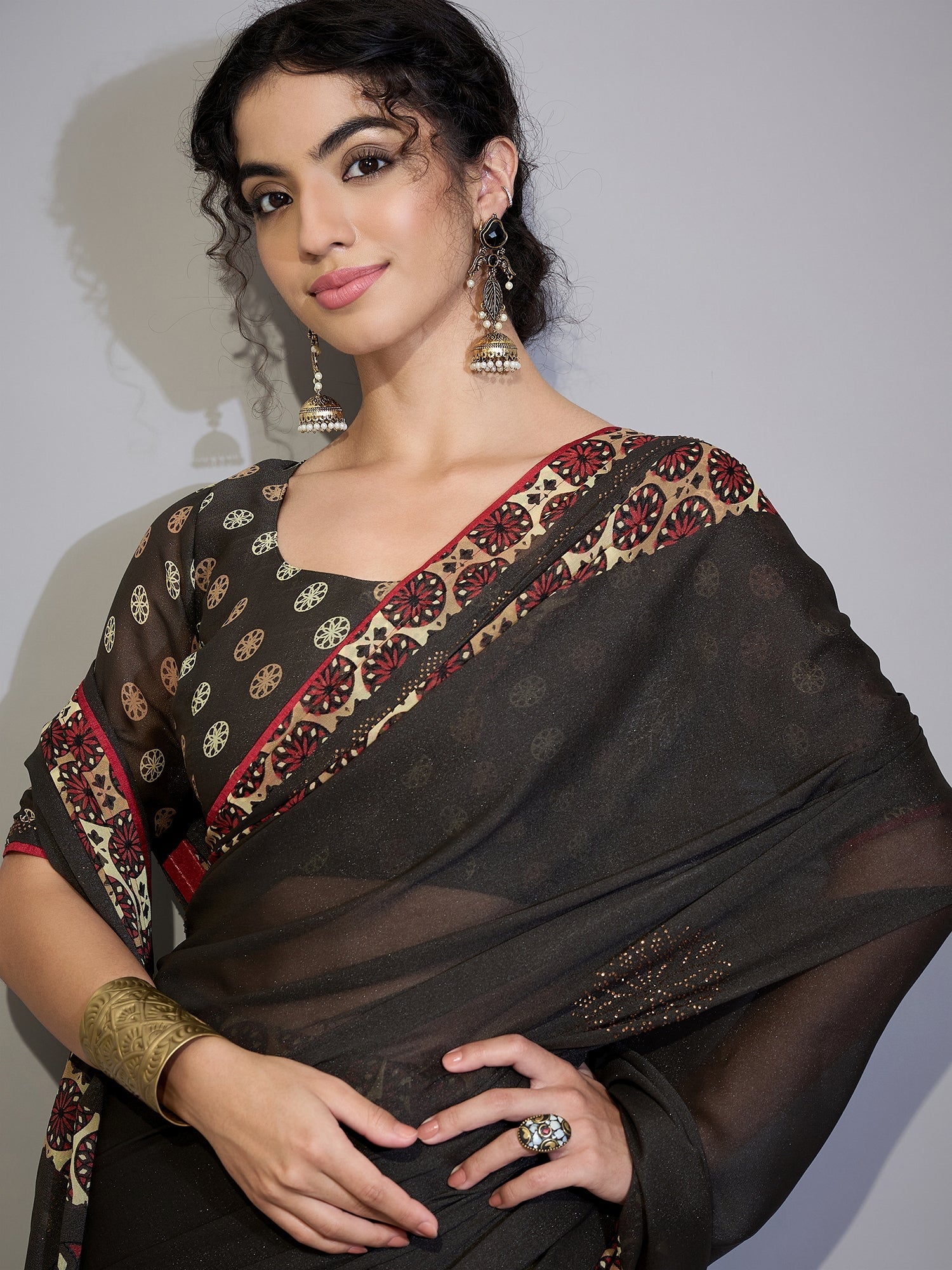 Brown&nbsp; Tissue Silk Saree with Zari Stripes - Ressa