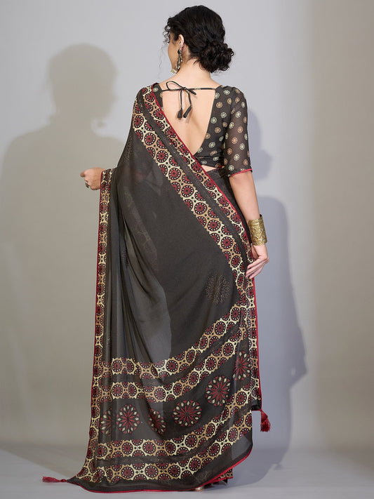 Brown&nbsp; Tissue Silk Saree with Zari Stripes - Ressa