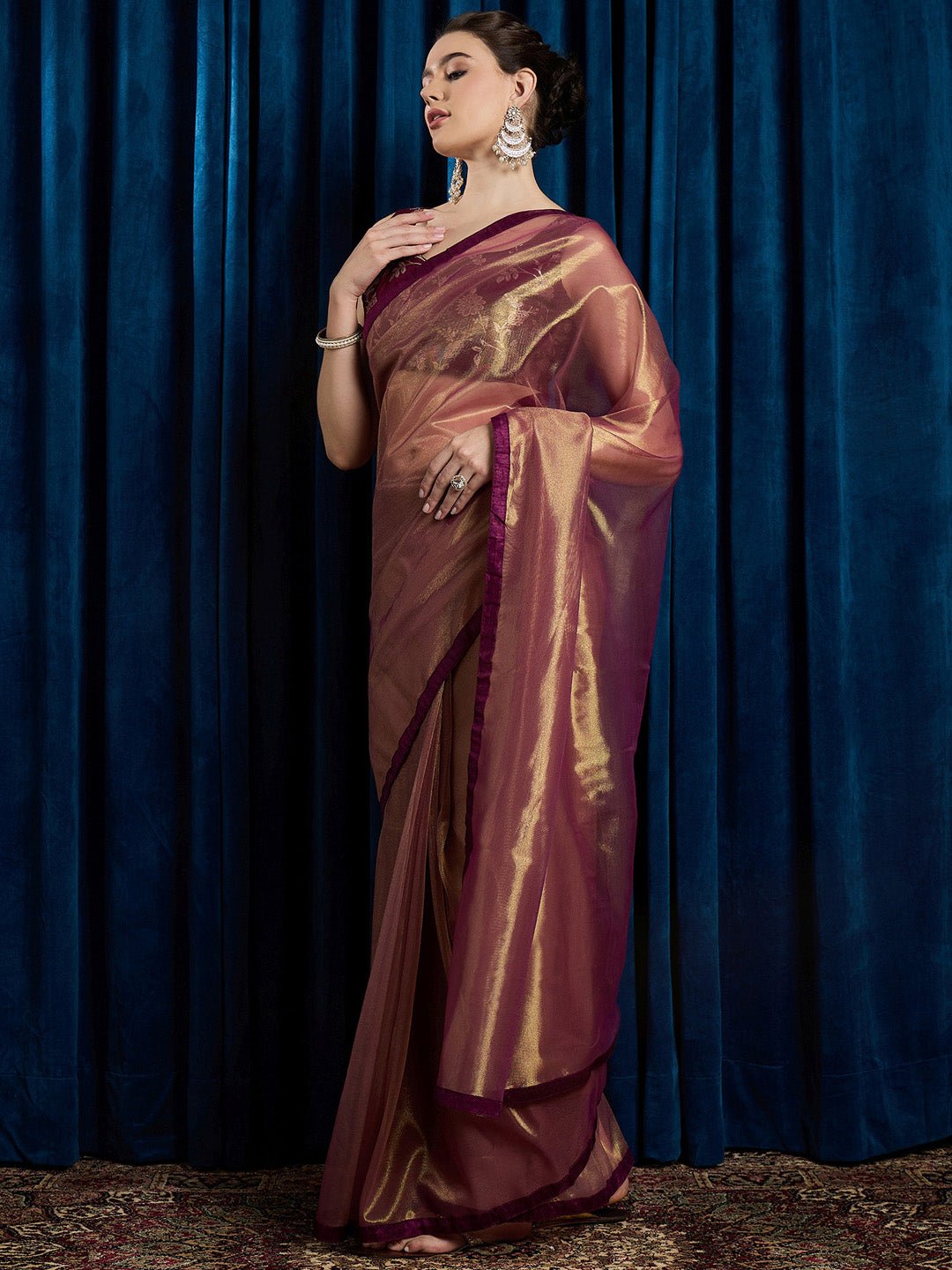 Burgandy Supernet Saree with Gold Zari - Ressa