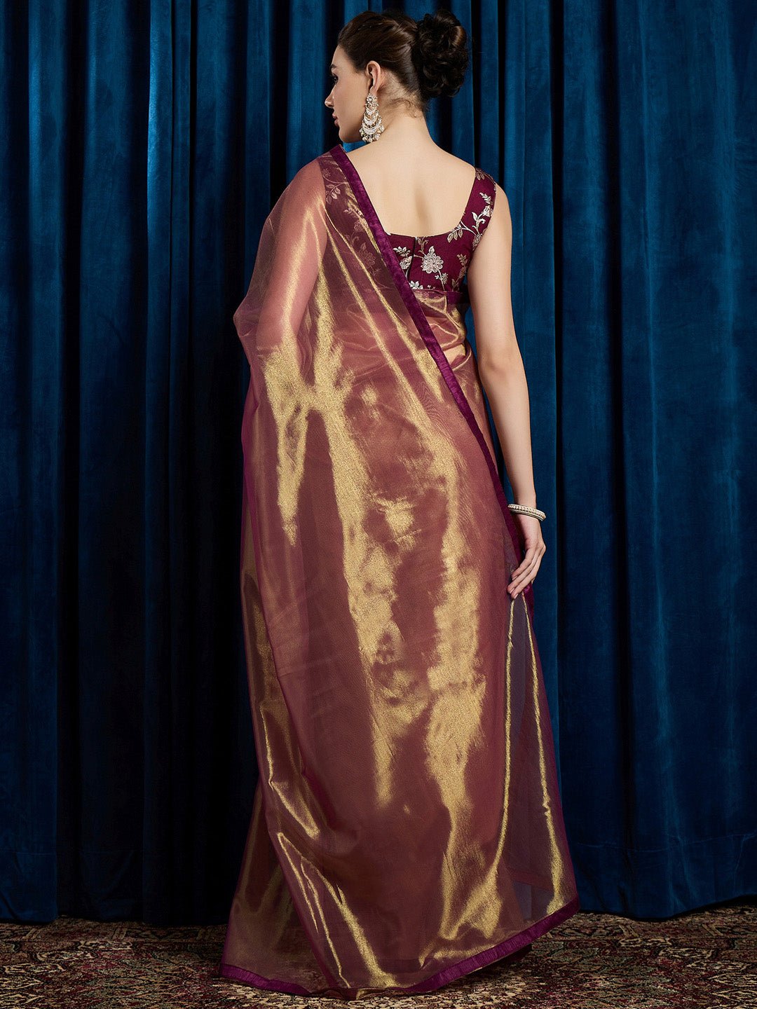 Burgandy Supernet Saree with Gold Zari - Ressa
