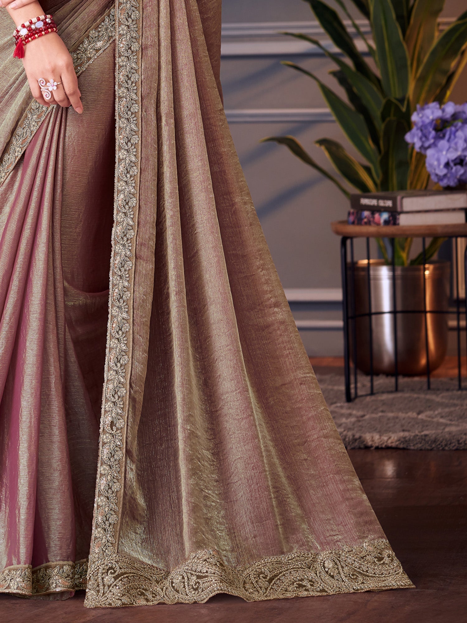 Burgundy Chiffon Emblished Party Wear - Ressa